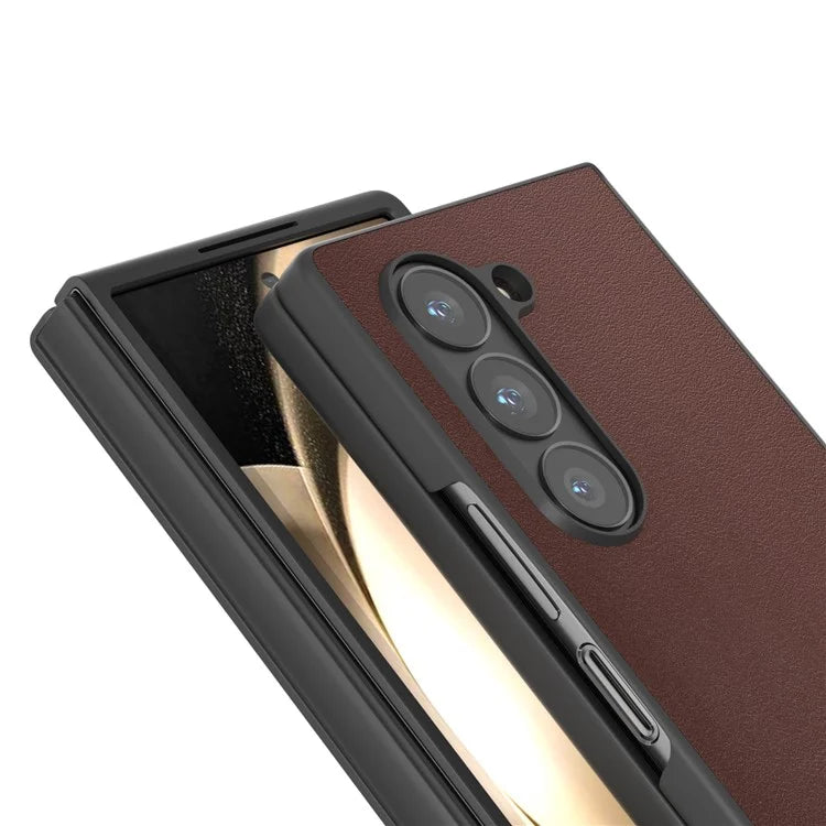 ABEEL For Samsung Galaxy Z Fold6 5G Case Genuine Cow Leather+PC Phone Cover