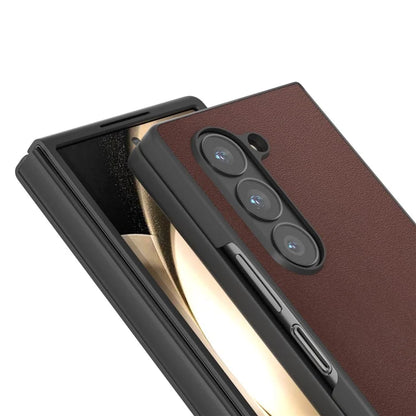 ABEEL For Samsung Galaxy Z Fold6 5G Case Genuine Cow Leather+PC Phone Cover