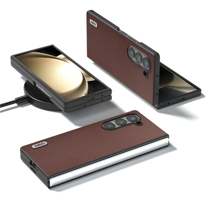 ABEEL For Samsung Galaxy Z Fold6 5G Case Genuine Cow Leather+PC Phone Cover