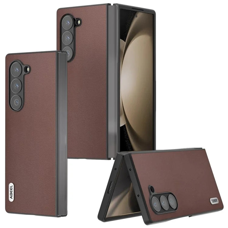 ABEEL For Samsung Galaxy Z Fold6 5G Case Genuine Cow Leather+PC Phone Cover