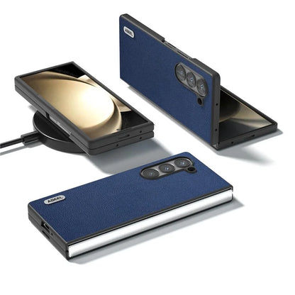 ABEEL For Samsung Galaxy Z Fold6 5G Case Genuine Cow Leather+PC Folding Phone Cover