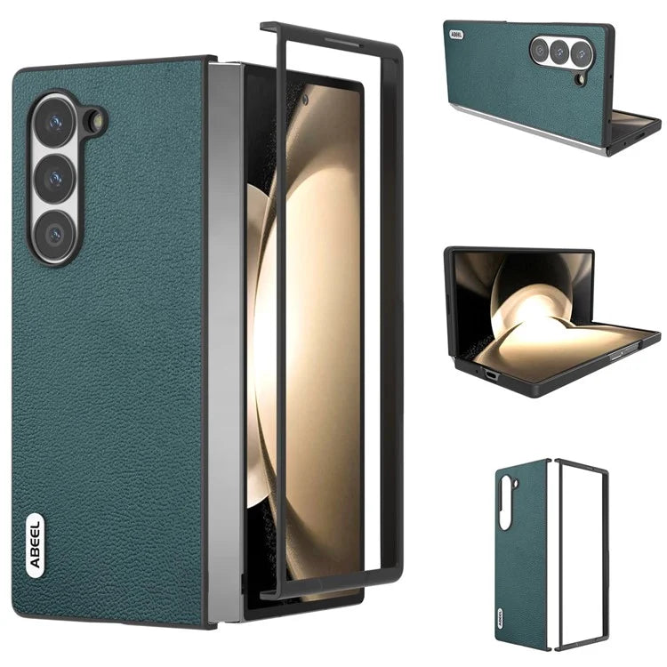 ABEEL For Samsung Galaxy Z Fold6 5G Case Genuine Cow Leather+PC Folding Phone Cover