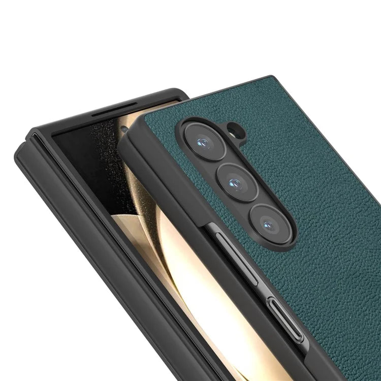 ABEEL For Samsung Galaxy Z Fold6 5G Case Genuine Cow Leather+PC Folding Phone Cover