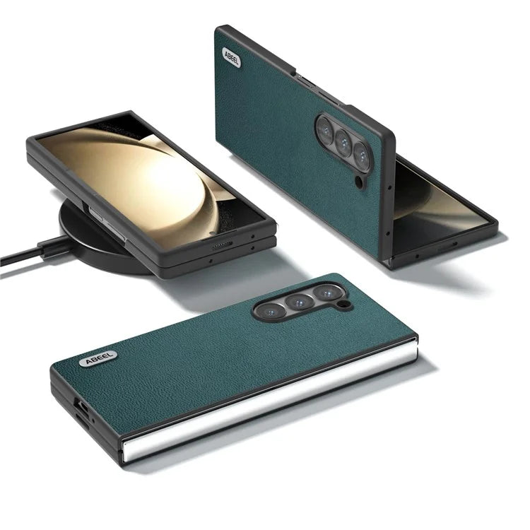 ABEEL For Samsung Galaxy Z Fold6 5G Case Genuine Cow Leather+PC Folding Phone Cover
