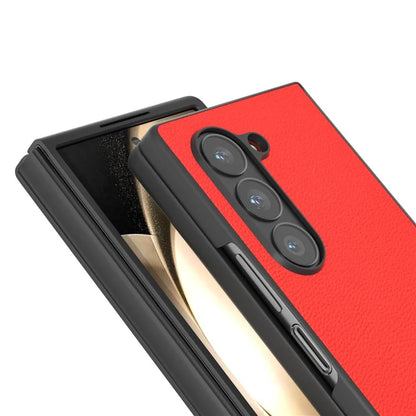 ABEEL For Samsung Galaxy Z Fold6 5G Case Genuine Cow Leather+PC Folding Phone Cover