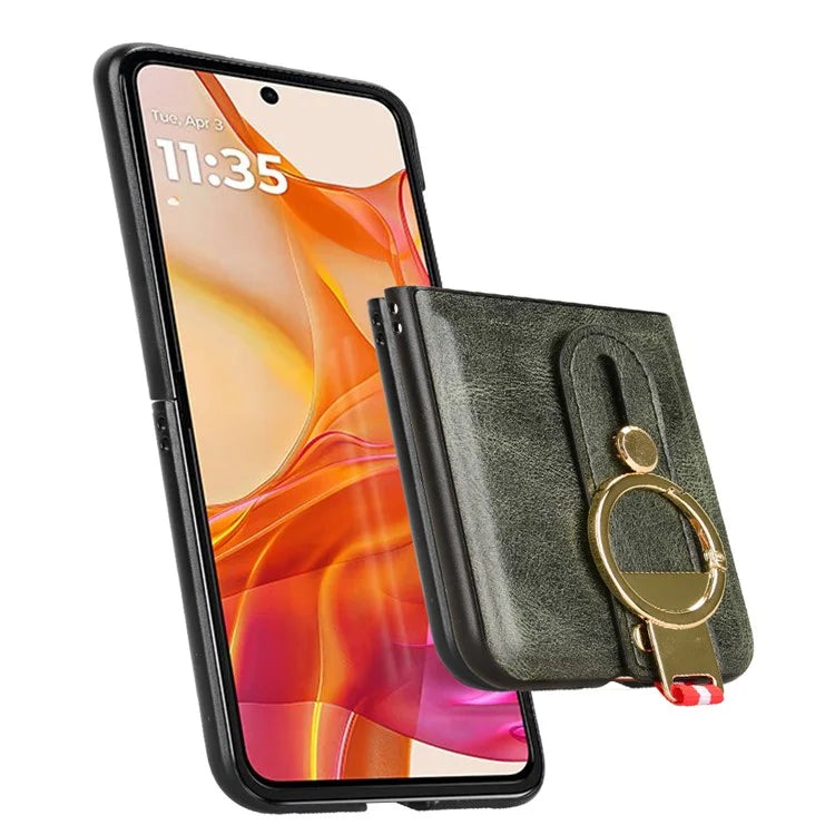 For Motorola Razr 50 Ultra 5G Case Wristband Leather+PC+TPU Cover with Bottle Opener