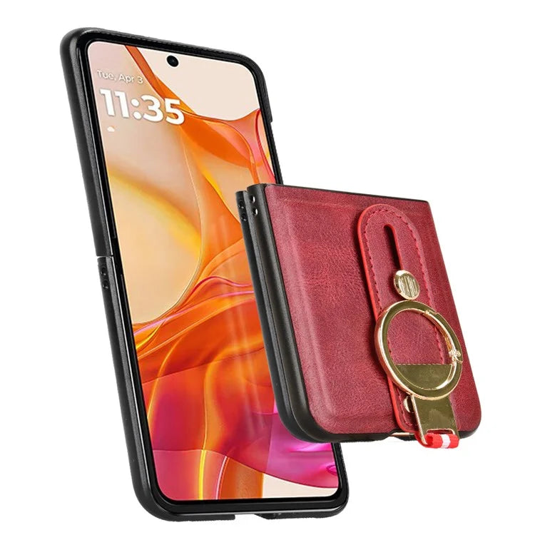 For Motorola Razr 50 Ultra 5G Case Wristband Leather+PC+TPU Cover with Bottle Opener