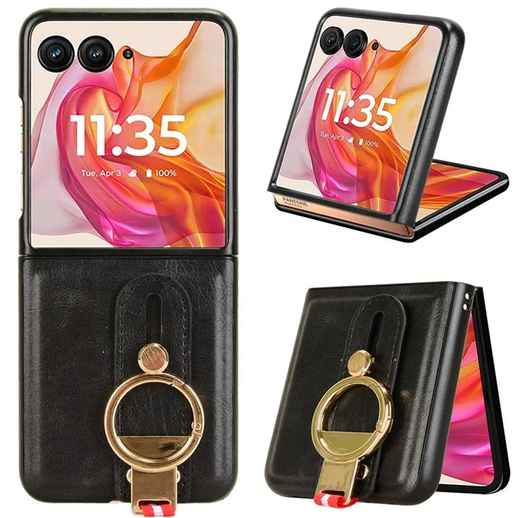 For Motorola Razr 50 Ultra 5G Case Wristband Leather+PC+TPU Cover with Bottle Opener