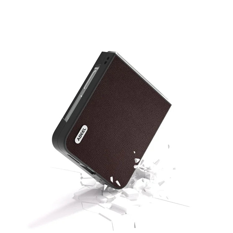 ABEEL For Samsung Galaxy Z Flip6 5G Case Black Edge Genuine Cow Leather PC Phone Cover