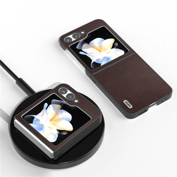 ABEEL For Samsung Galaxy Z Flip6 5G Case Black Edge Genuine Cow Leather PC Phone Cover