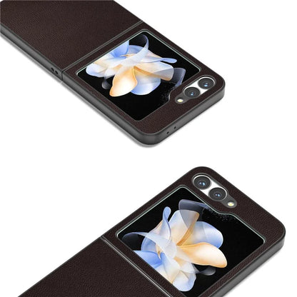 ABEEL For Samsung Galaxy Z Flip6 5G Case Black Edge Genuine Cow Leather PC Phone Cover