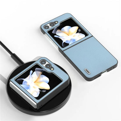ABEEL For Samsung Galaxy Z Flip6 5G Case Black Edge Genuine Cow Leather PC Phone Cover