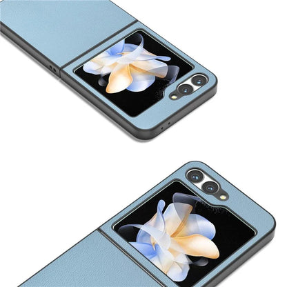 ABEEL For Samsung Galaxy Z Flip6 5G Case Black Edge Genuine Cow Leather PC Phone Cover