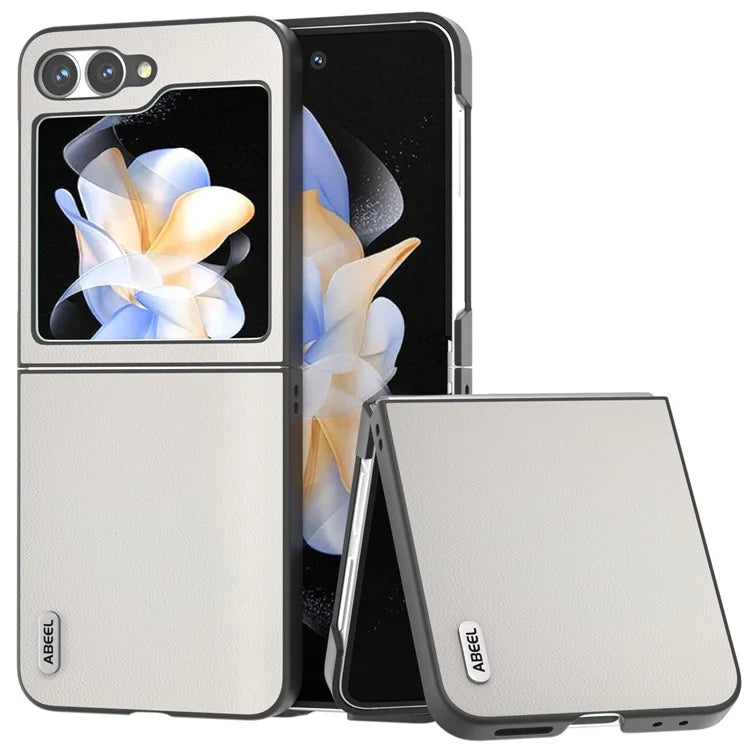 ABEEL For Samsung Galaxy Z Flip6 5G Case Black Edge Genuine Cow Leather PC Phone Cover
