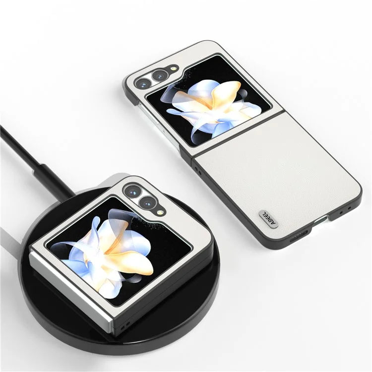 ABEEL For Samsung Galaxy Z Flip6 5G Case Black Edge Genuine Cow Leather PC Phone Cover