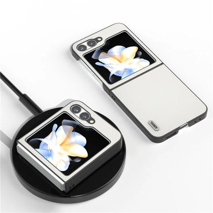 ABEEL For Samsung Galaxy Z Flip6 5G Case Black Edge Genuine Cow Leather PC Phone Cover