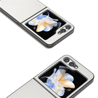 ABEEL For Samsung Galaxy Z Flip6 5G Case Black Edge Genuine Cow Leather PC Phone Cover