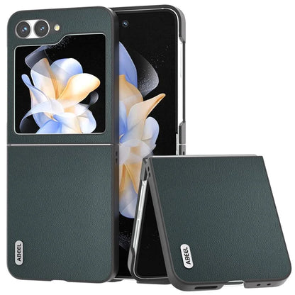 ABEEL For Samsung Galaxy Z Flip6 5G Case Black Edge Genuine Cow Leather PC Phone Cover