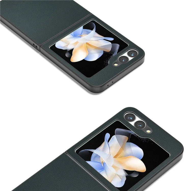 ABEEL For Samsung Galaxy Z Flip6 5G Case Black Edge Genuine Cow Leather PC Phone Cover