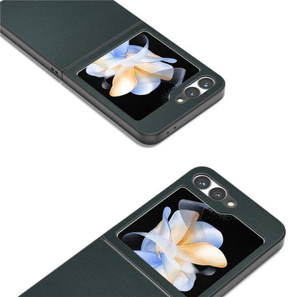 ABEEL For Samsung Galaxy Z Flip6 5G Case Black Edge Genuine Cow Leather PC Phone Cover