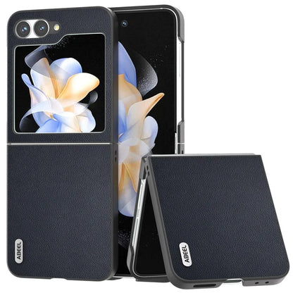 ABEEL For Samsung Galaxy Z Flip6 5G Case Black Edge Genuine Cow Leather PC Phone Cover