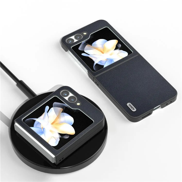 ABEEL For Samsung Galaxy Z Flip6 5G Case Black Edge Genuine Cow Leather PC Phone Cover