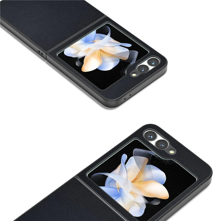 ABEEL For Samsung Galaxy Z Flip6 5G Case Black Edge Genuine Cow Leather PC Phone Cover