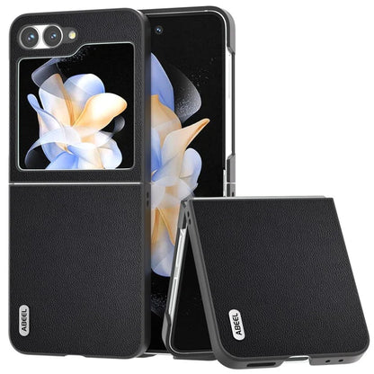 ABEEL For Samsung Galaxy Z Flip6 5G Case Black Edge Genuine Cow Leather PC Phone Cover