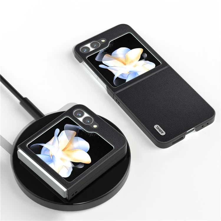 ABEEL For Samsung Galaxy Z Flip6 5G Case Black Edge Genuine Cow Leather PC Phone Cover