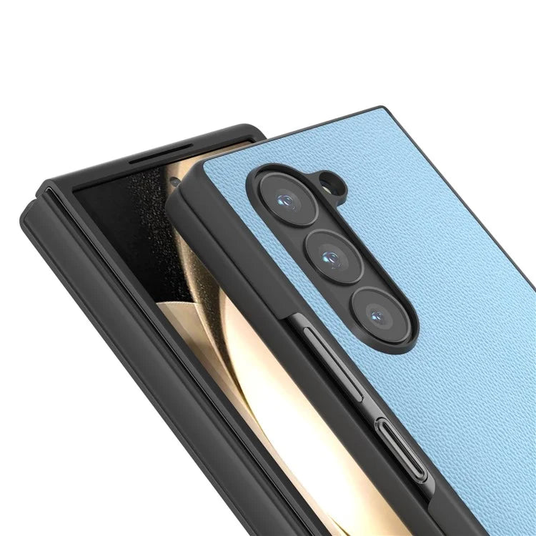ABEEL For Samsung Galaxy Z Fold6 5G Case Genuine Cow Leather PC Phone Cover Black Edge
