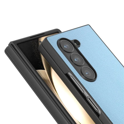 ABEEL For Samsung Galaxy Z Fold6 5G Case Genuine Cow Leather PC Phone Cover Black Edge