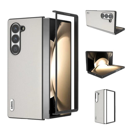 ABEEL For Samsung Galaxy Z Fold6 5G Case Genuine Cow Leather PC Phone Cover Black Edge