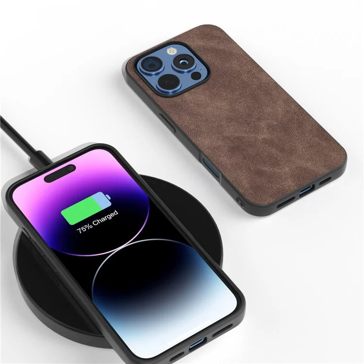 For iPhone 16 Pro Case Black Frame PU+PC+TPU Hybrid Phone Cover