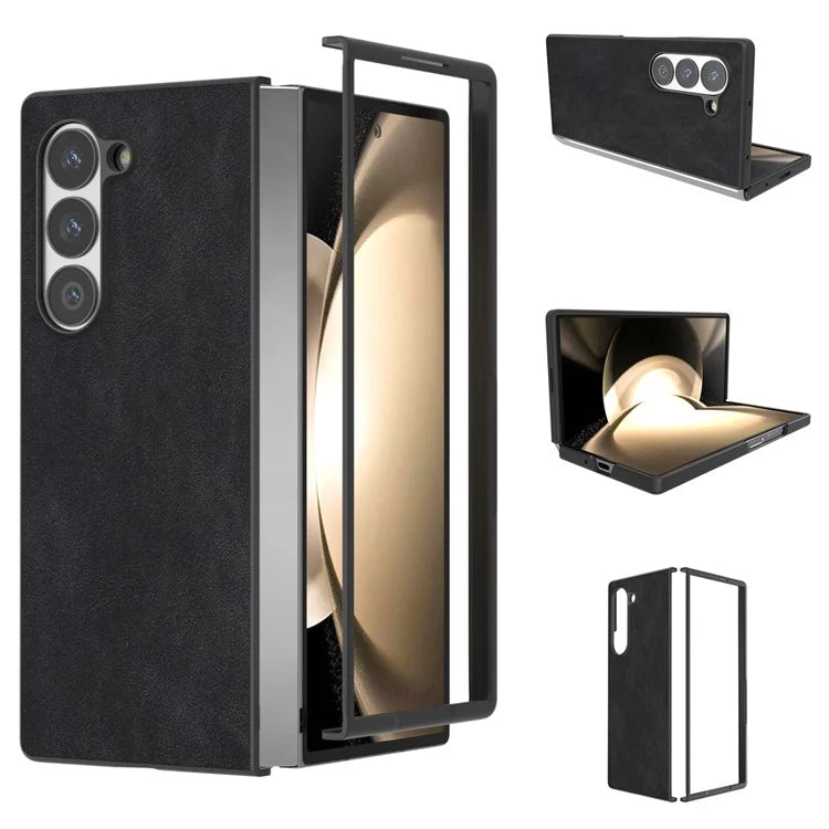 For Samsung Galaxy Z Fold6 5G Case Black Edge PU Leather+PC Folding Phone Cover