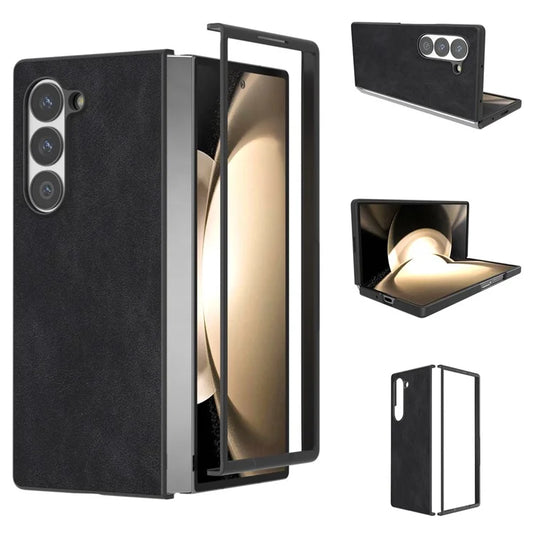 For Samsung Galaxy Z Fold6 5G Case Black Edge PU Leather+PC Folding Phone Cover