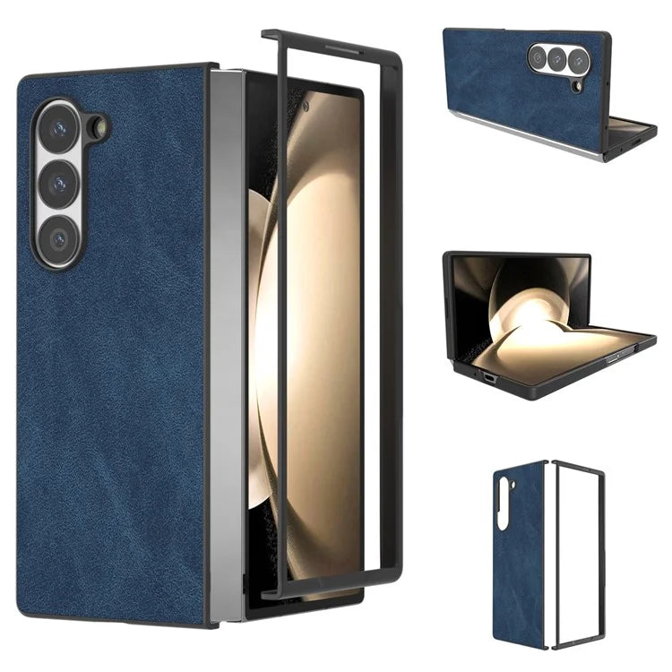 For Samsung Galaxy Z Fold6 5G Case Black Edge PU Leather+PC Folding Phone Cover