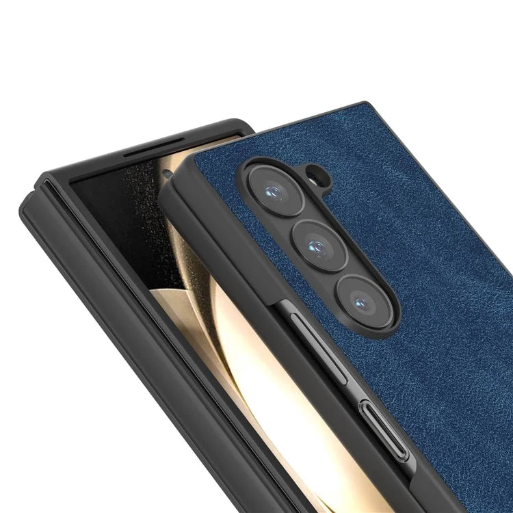 For Samsung Galaxy Z Fold6 5G Case Black Edge PU Leather+PC Folding Phone Cover