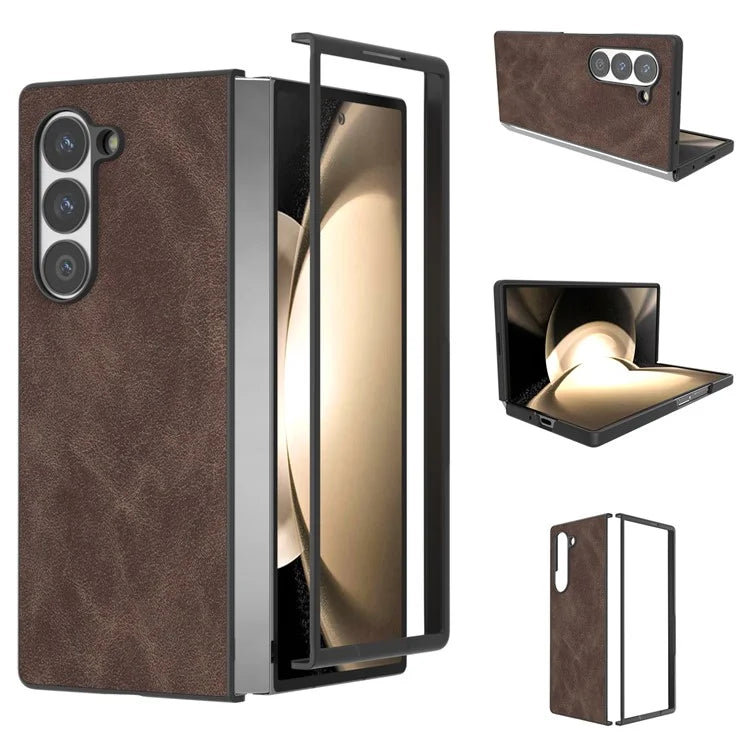 For Samsung Galaxy Z Fold6 5G Case Black Edge PU Leather+PC Folding Phone Cover