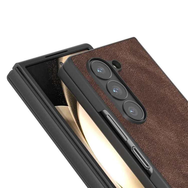 For Samsung Galaxy Z Fold6 5G Case Black Edge PU Leather+PC Folding Phone Cover