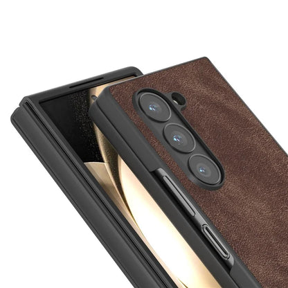 For Samsung Galaxy Z Fold6 5G Case Black Edge PU Leather+PC Folding Phone Cover