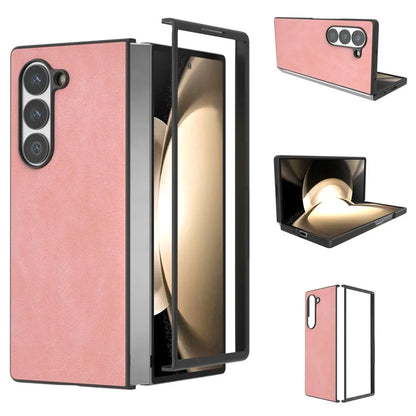 For Samsung Galaxy Z Fold6 5G Case Black Edge PU Leather+PC Folding Phone Cover