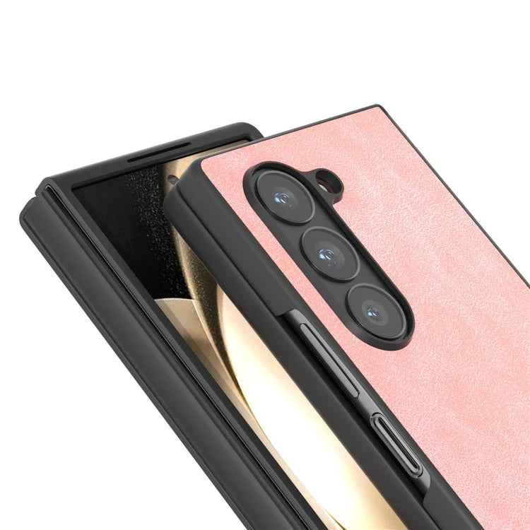 For Samsung Galaxy Z Fold6 5G Case Black Edge PU Leather+PC Folding Phone Cover