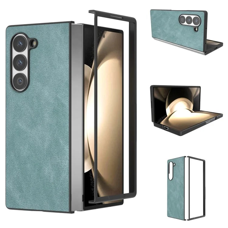 For Samsung Galaxy Z Fold6 5G Case Black Edge PU Leather+PC Folding Phone Cover
