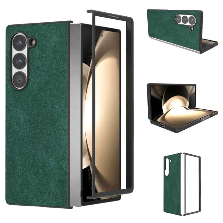 For Samsung Galaxy Z Fold6 5G Case Black Edge PU Leather+PC Folding Phone Cover