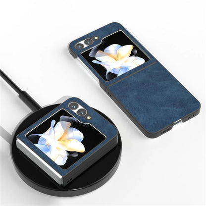 For Samsung Galaxy Z Flip6 5G Case Shockproof PU Leather+PC Phone Cover Black Edge