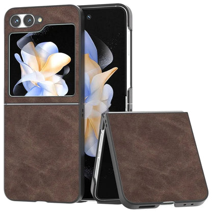 For Samsung Galaxy Z Flip6 5G Case Shockproof PU Leather+PC Phone Cover Black Edge