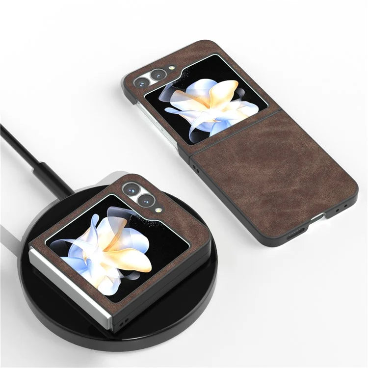 For Samsung Galaxy Z Flip6 5G Case Shockproof PU Leather+PC Phone Cover Black Edge