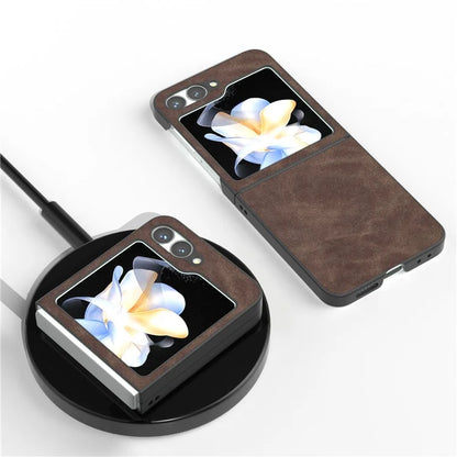 For Samsung Galaxy Z Flip6 5G Case Shockproof PU Leather+PC Phone Cover Black Edge