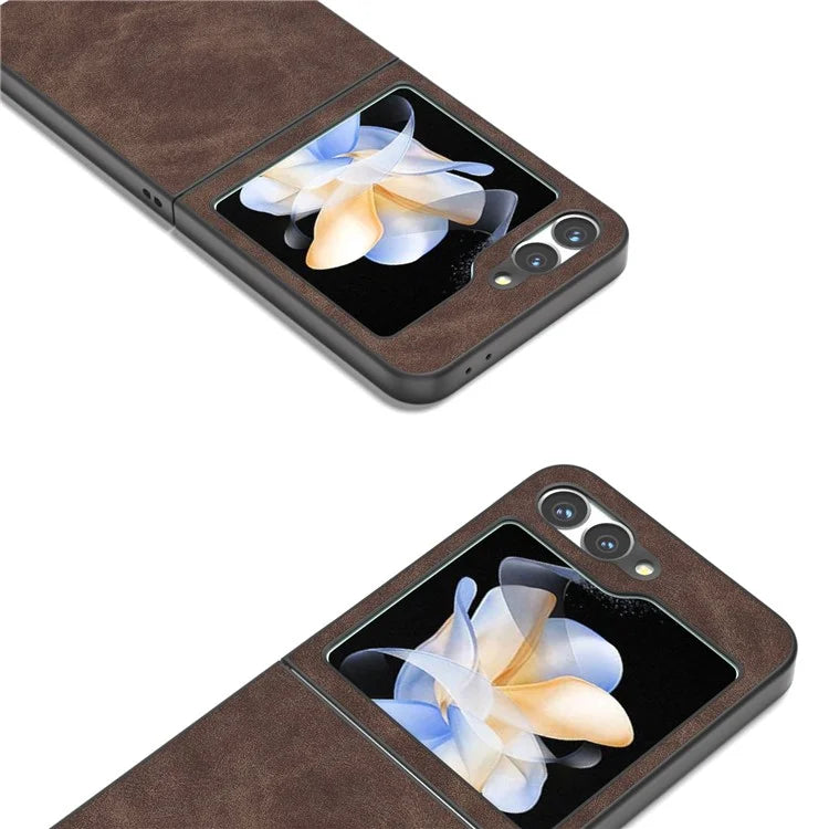 For Samsung Galaxy Z Flip6 5G Case Shockproof PU Leather+PC Phone Cover Black Edge