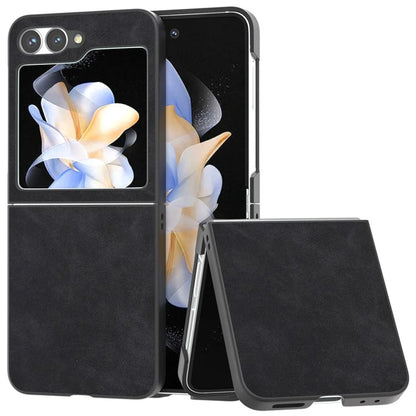 For Samsung Galaxy Z Flip6 5G Case Shockproof PU Leather+PC Phone Cover Black Edge